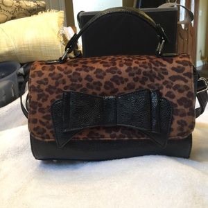 Black and Leopard Handbag with Bow, medium
